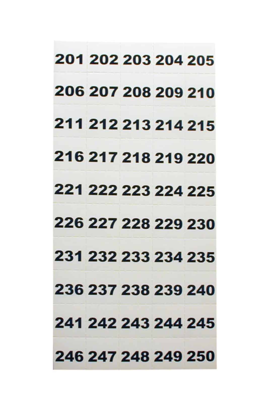 Perforated Number Sheets 201- 250 | TelKee Key Numbering Accessories